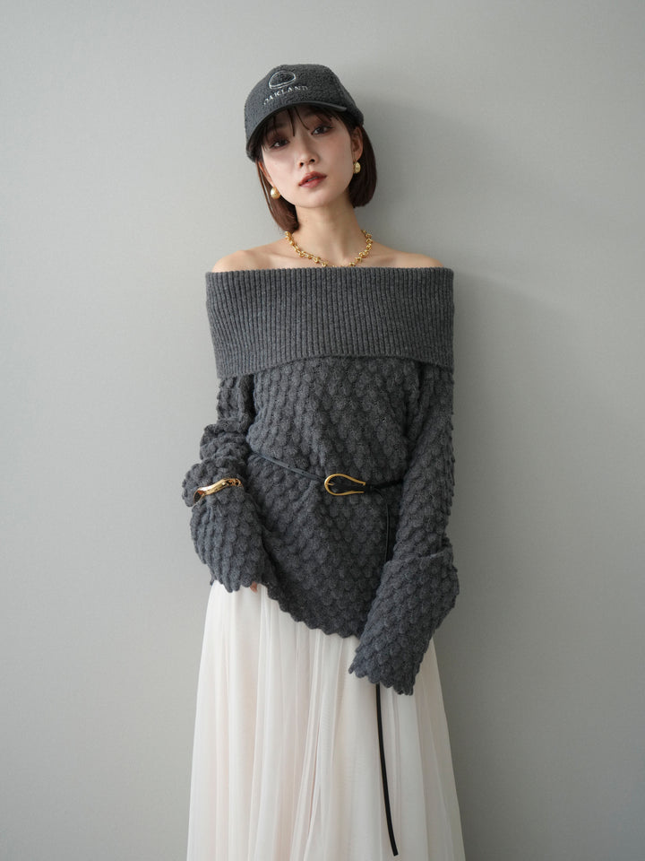 [SET]ポコポコ編みオフショルニットプルオーバー+ポコポコ編みオフショルニットプルオーバー(2set)