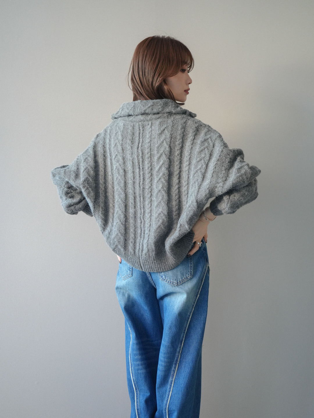 [SET]ケーブル編みハイネックZIPニットカーディガン+選べるアクセセット(2set)