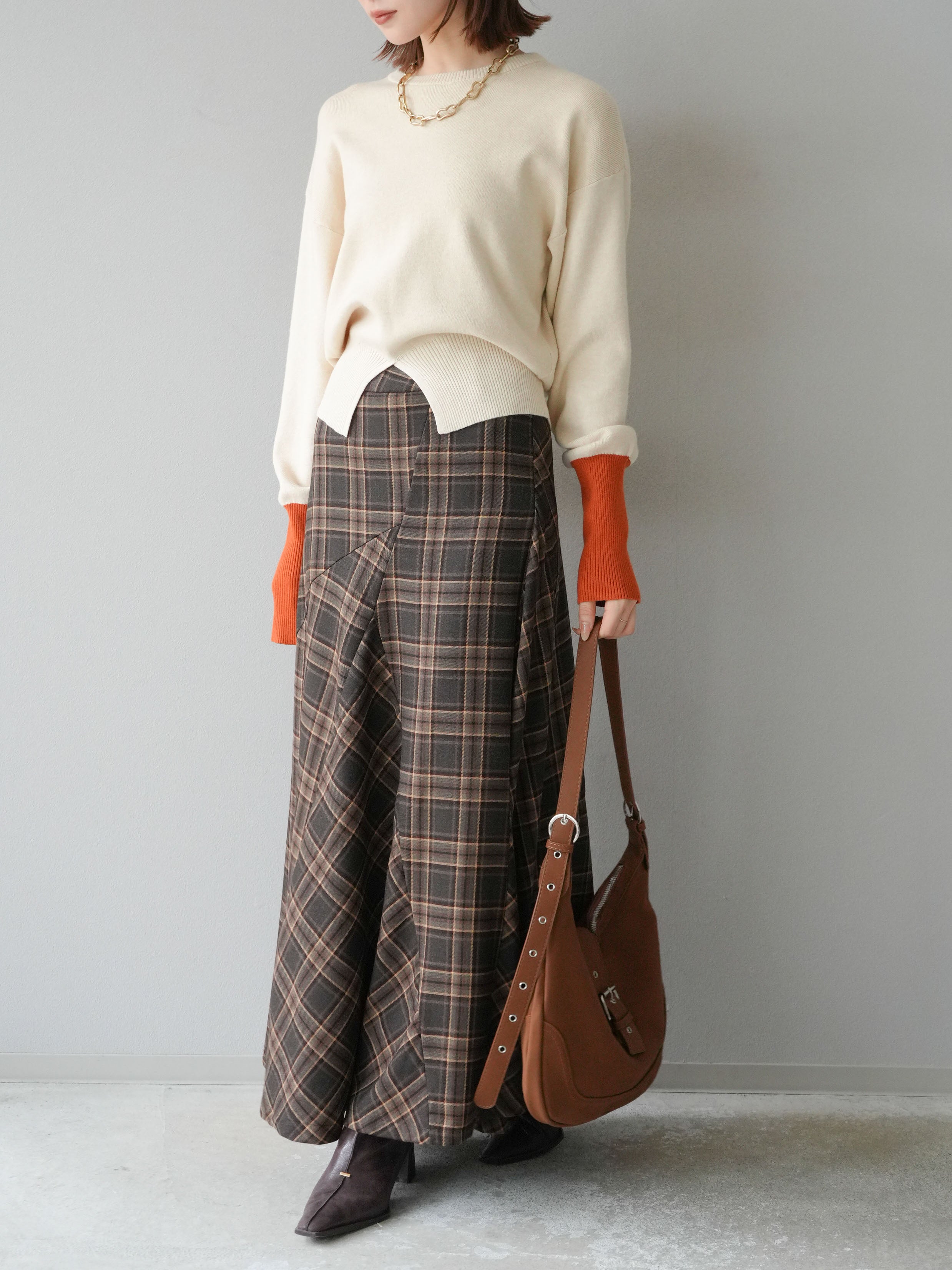 予約]チェック柄マーメイドスカート/ブラウン – Lumier