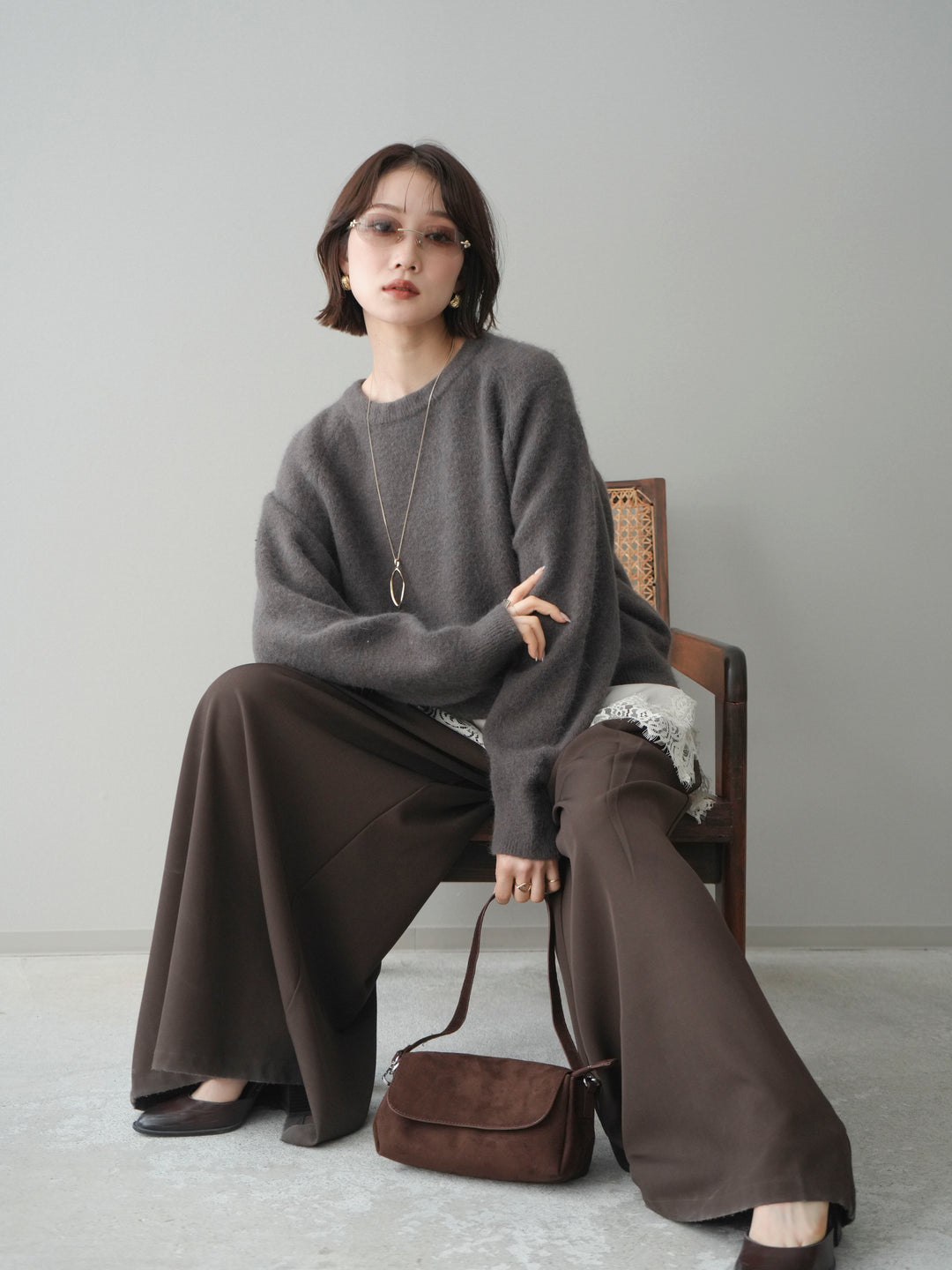 [予約]クルーネックモチモチニットプルオーバー/gray