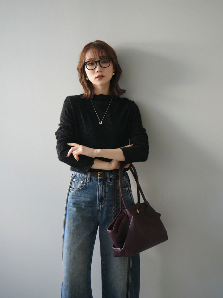 [予約]起毛レースプチネックトップス/black