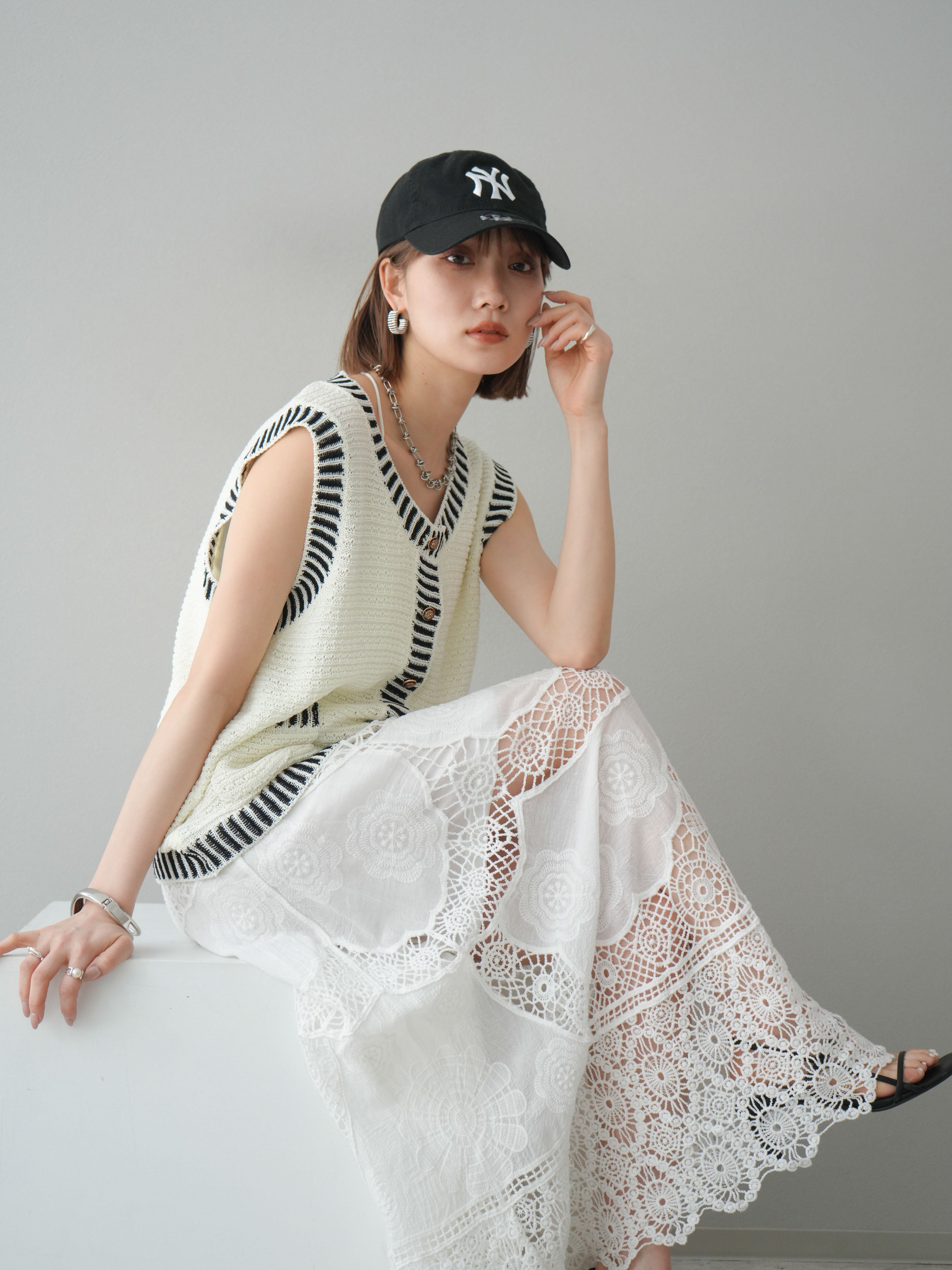 試着のみLOHEN／ローヘンレイヤードスリーブニット LOHEN ローヘン  