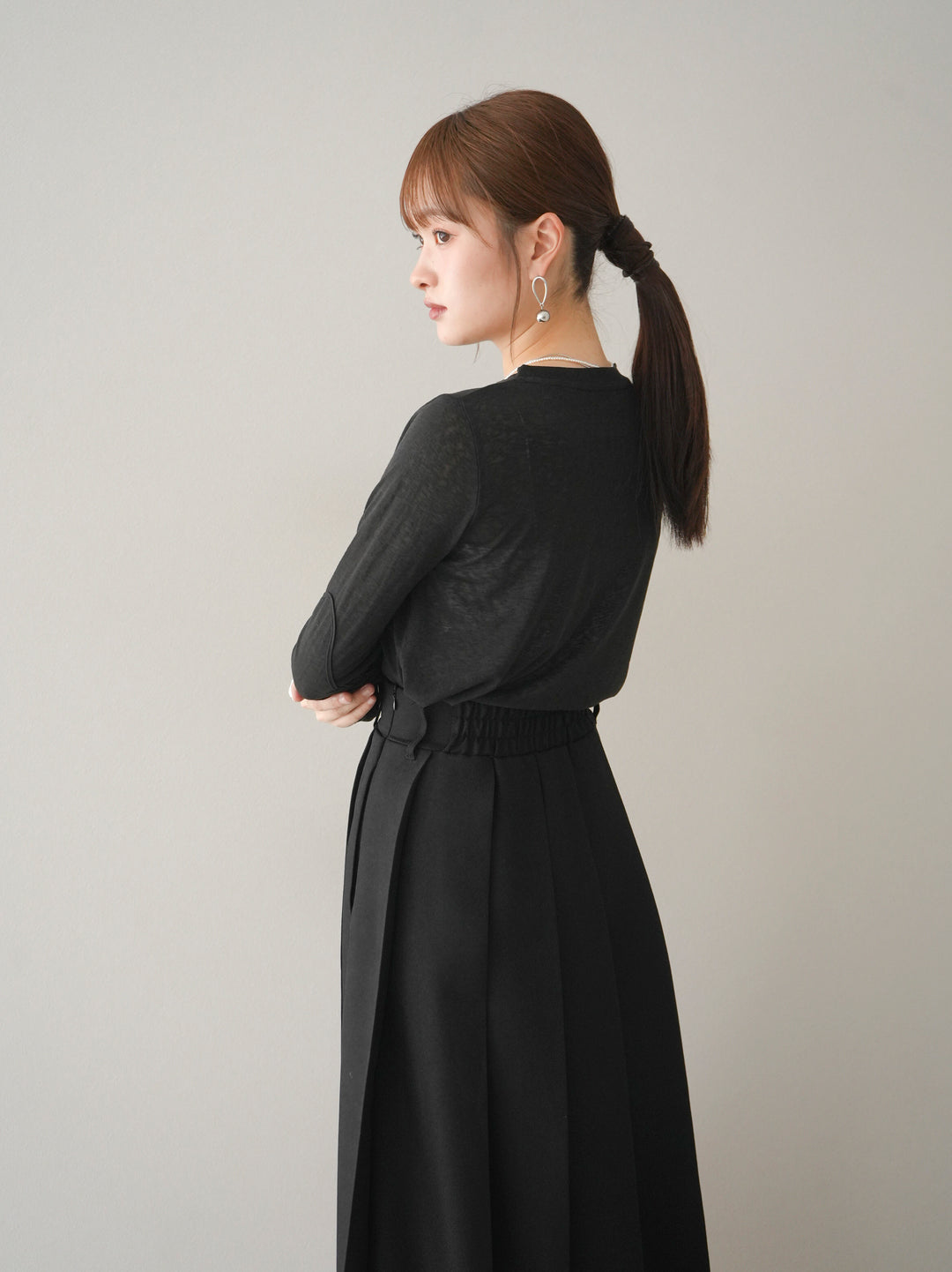 [預購] 繩繡透視長袖T卹 / 黑色