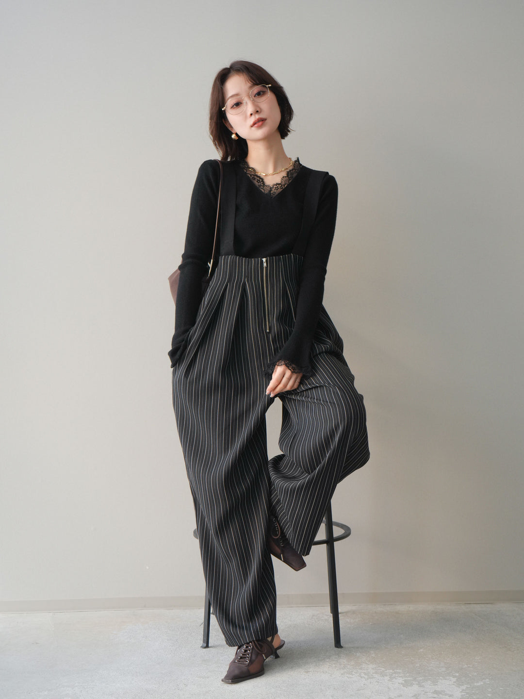 [SET]レースドッキングVネックニットトップス+レースドッキングVネックニットトップス(2set)