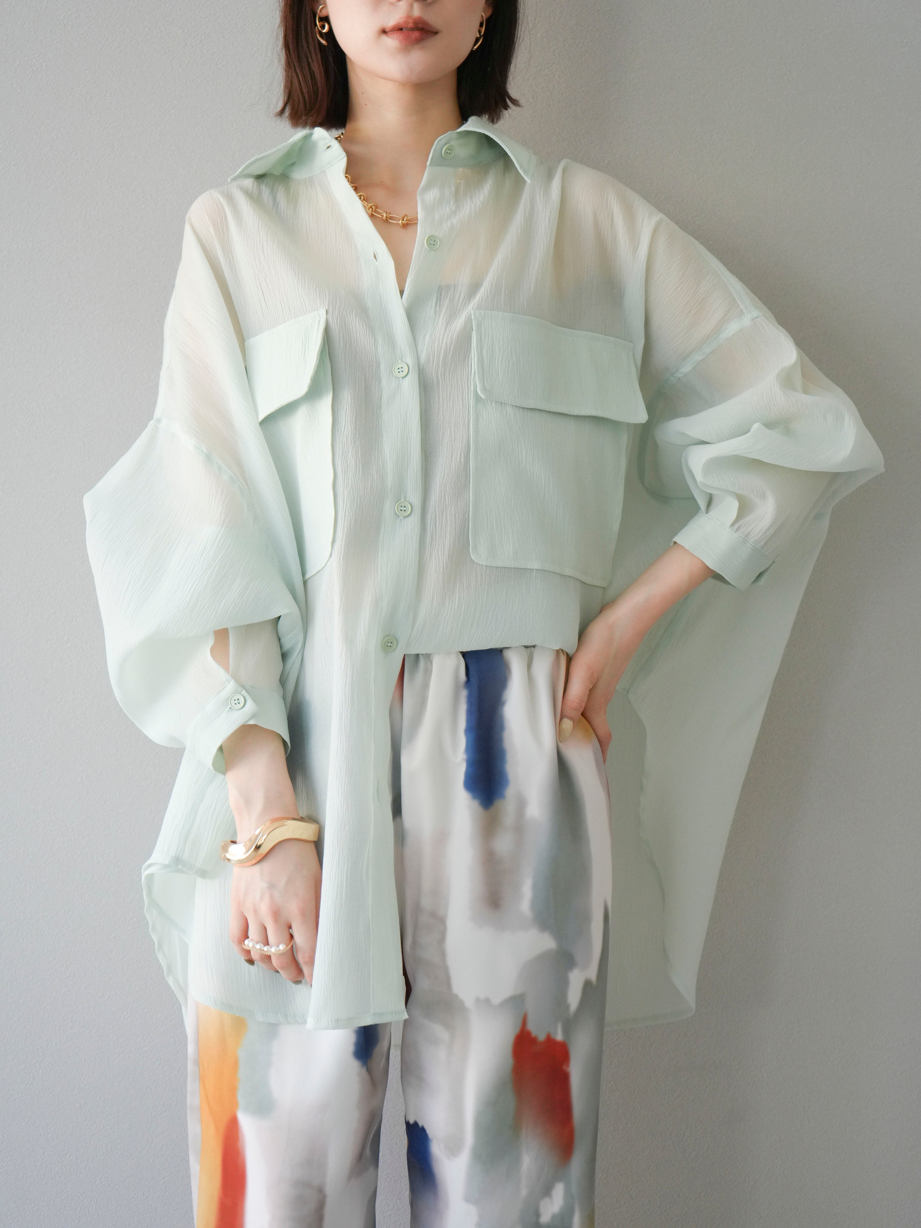 予約]BIGポケットオーバーシアーシャツ/ミント – Lumier