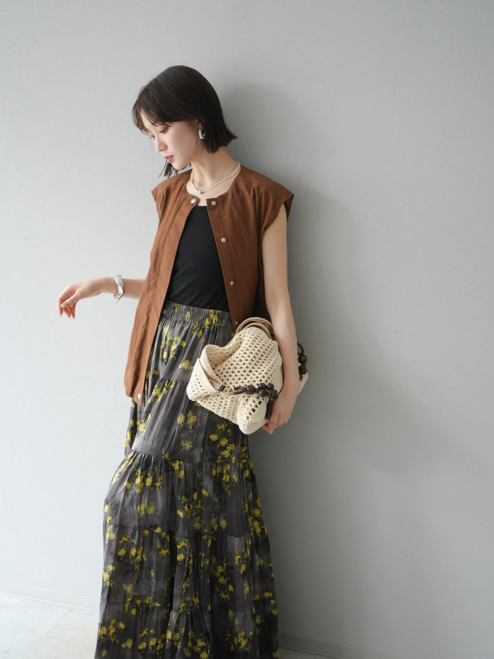 [SET]リネンライクドロストバルーンブルゾン+フラワーワッシャープリーツスカート(2set)
