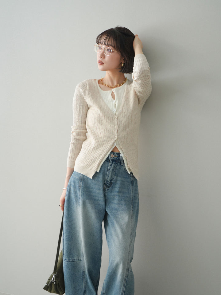 [予約]バイカラーレイヤードニットカーディガン/white