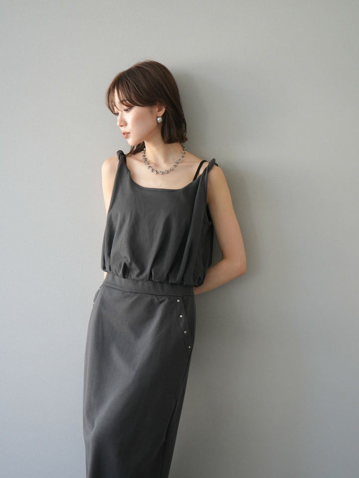 [SET]ミニ裏毛ツイストキャミバルーントップス＆Iラインスカート(2set)