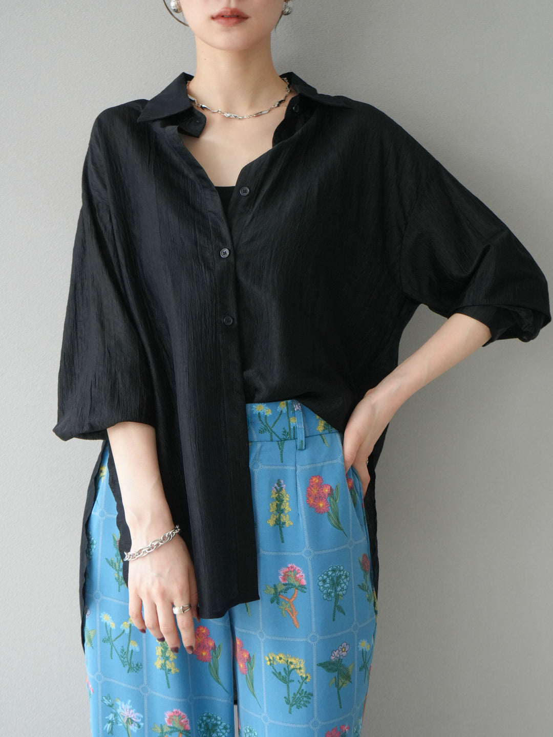 [予約]ワッシャーシャイニーシャツ/ブラック