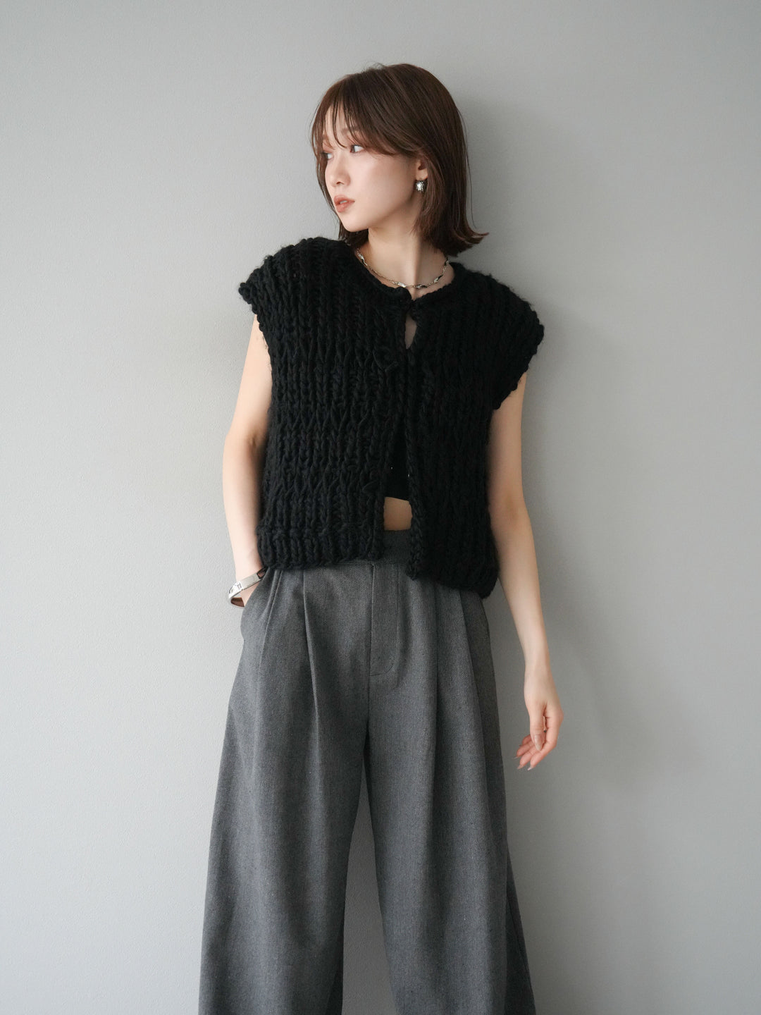[予約]ハンドニットローピングベスト/ブラック