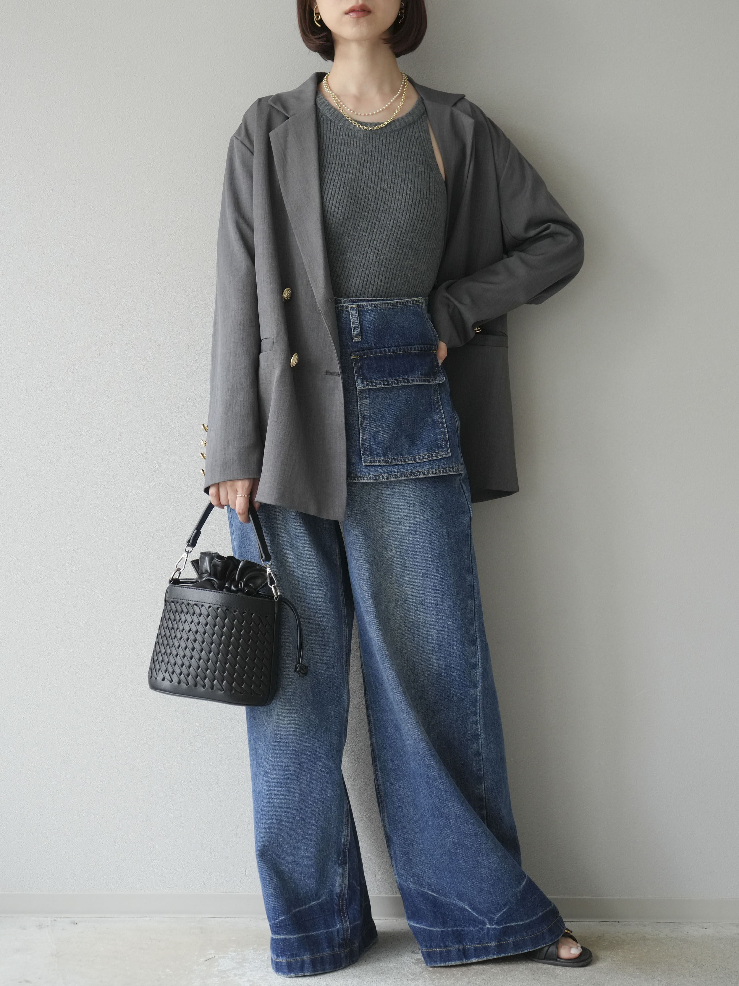 anuke　Border Rib Tank ボーダーリブタンク　グレーブルー Levi's（リーバイス） タンクトップ ノースリーブ OCEAN ボーダー