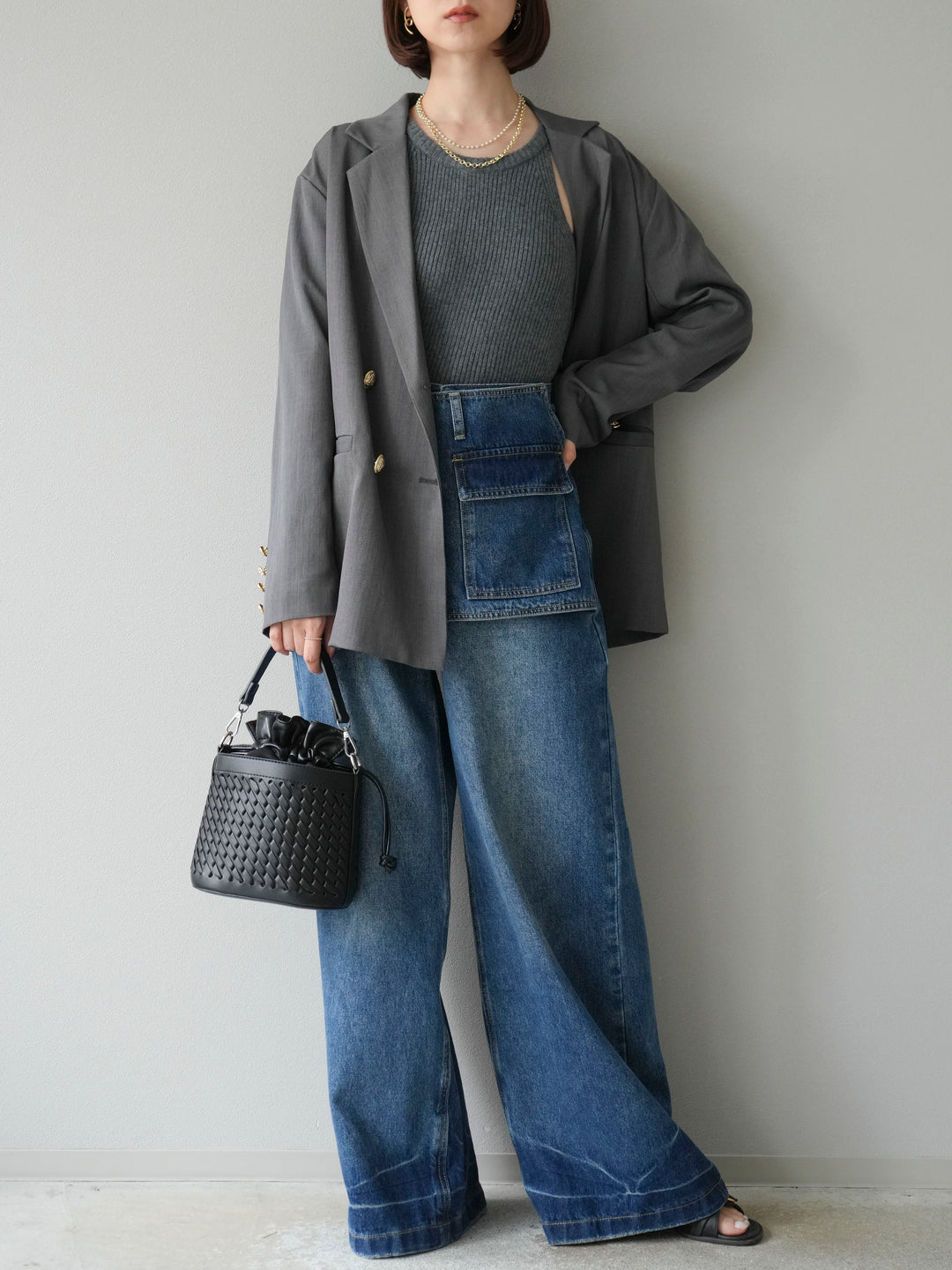 [予約]リブニットアメスリタンクトップ/グレー