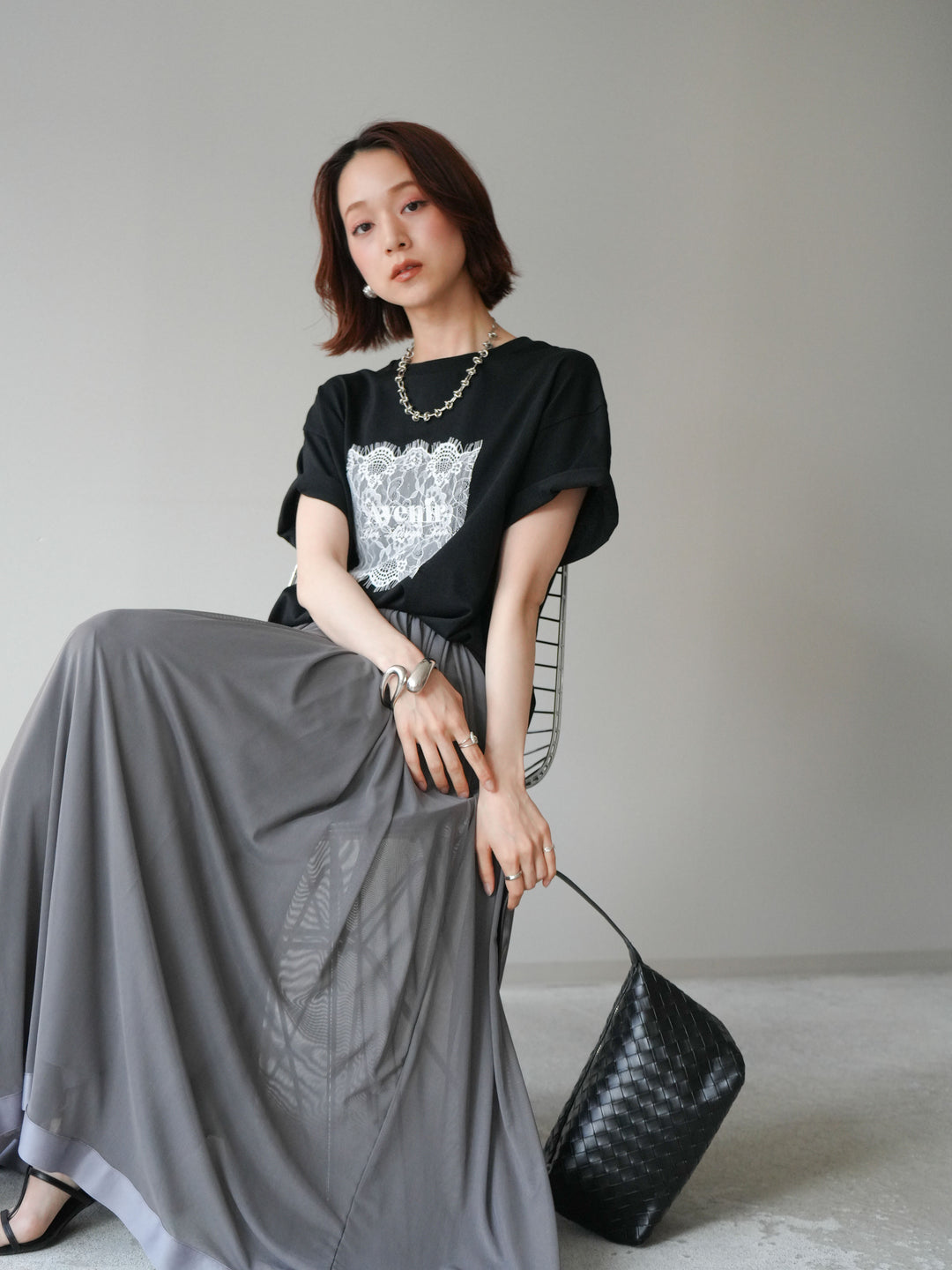 【預購】蕾絲拼貼 Logo T卹 / 黑色