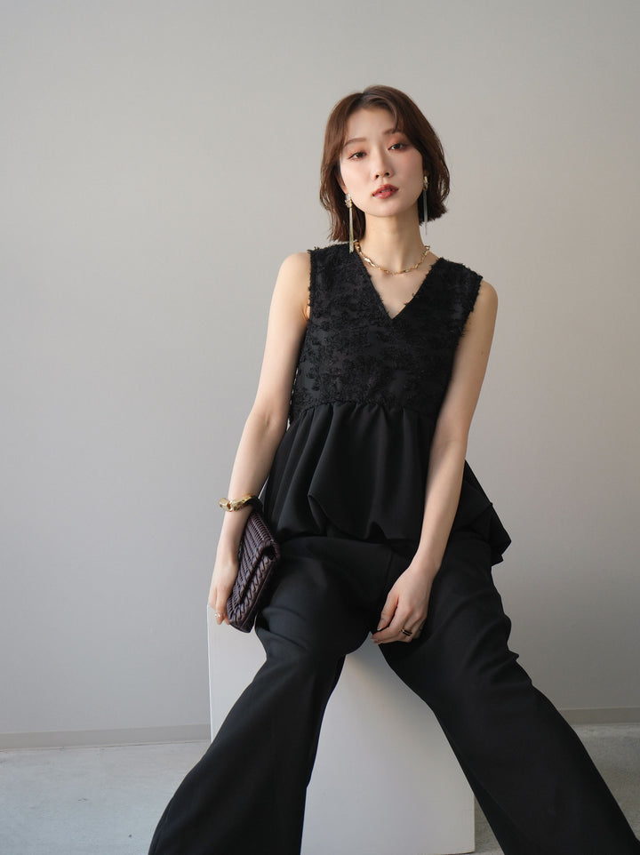 [SET]ジャガードレースぺプラムドッキングサロペット+選べるアクセセット(2set)