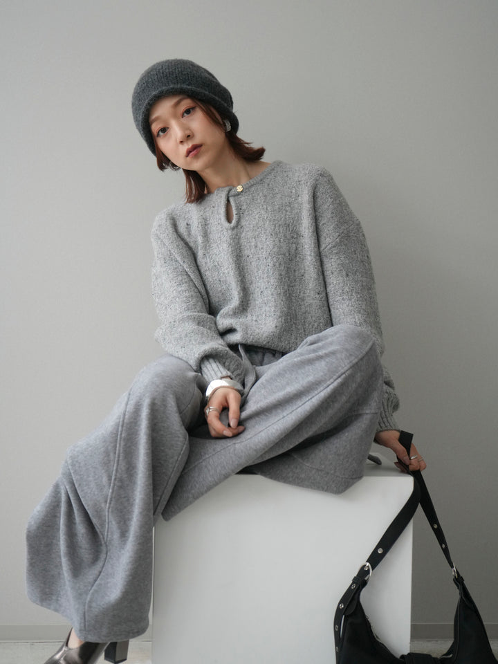 [予約]ツイストネックラメネップヤーンニットプルオーバー/gray