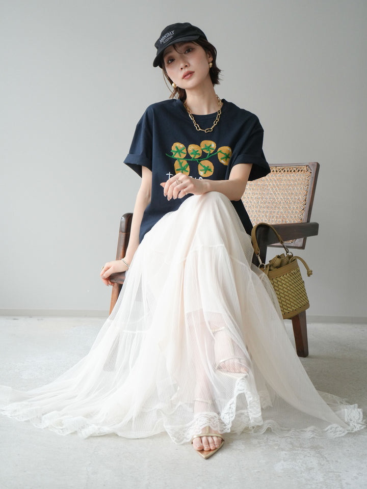 [SET]トマト刺繍TEE+チュールレーススカート(2set)