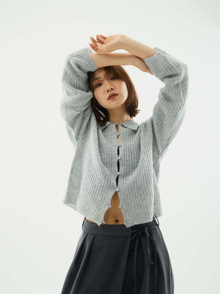 【Allure】[SET]起毛片畦編みシアーポロニット+起毛片畦編みシアーポロニット(2set)