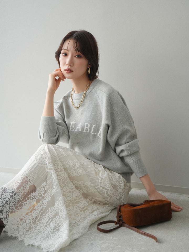 [予約]半ラバープリントロゴスウェットライクニットプルオーバー/mokugray