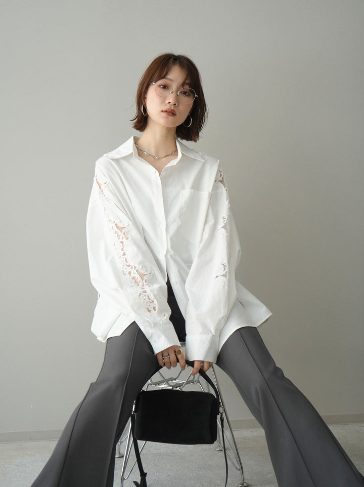 [SET]アームレースブロードシャツ+センターシームフレアパンツ(2set)