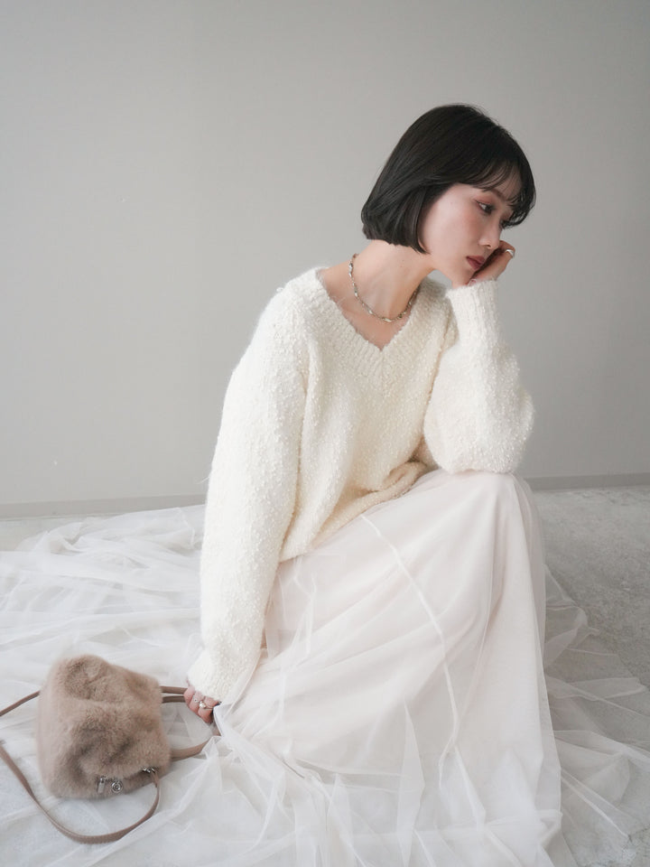 [SET]Vネックスラブニットプルオーバー+選べるアクセセット(2set)