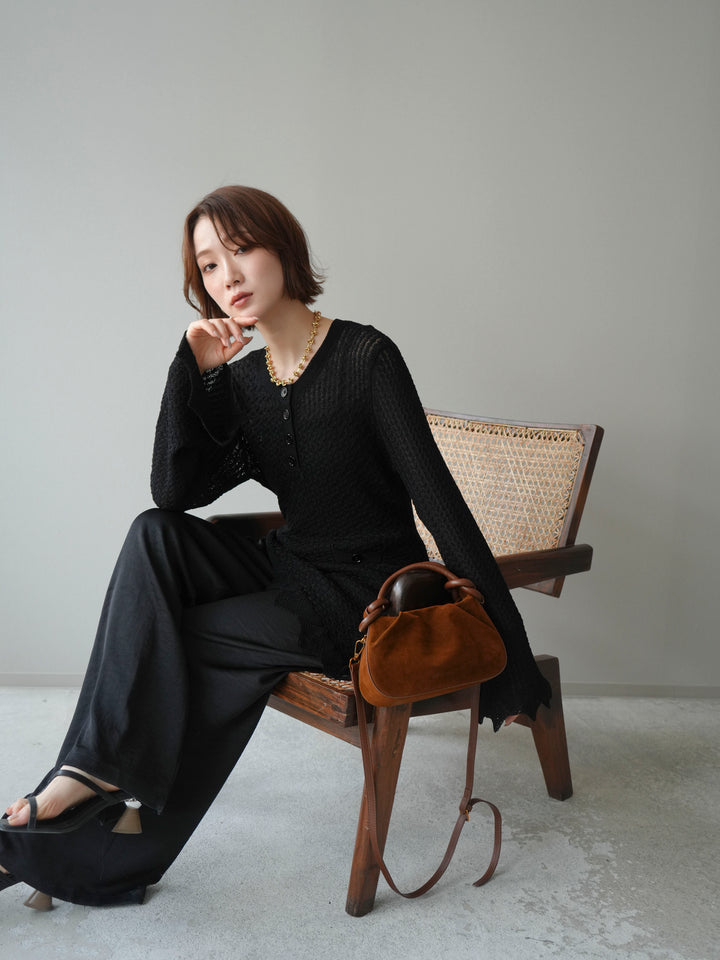 [予約]ヘンリーネックニットチュニック/black