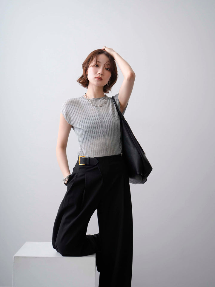 [予約]シアーリブフレンチニットトップス/grey