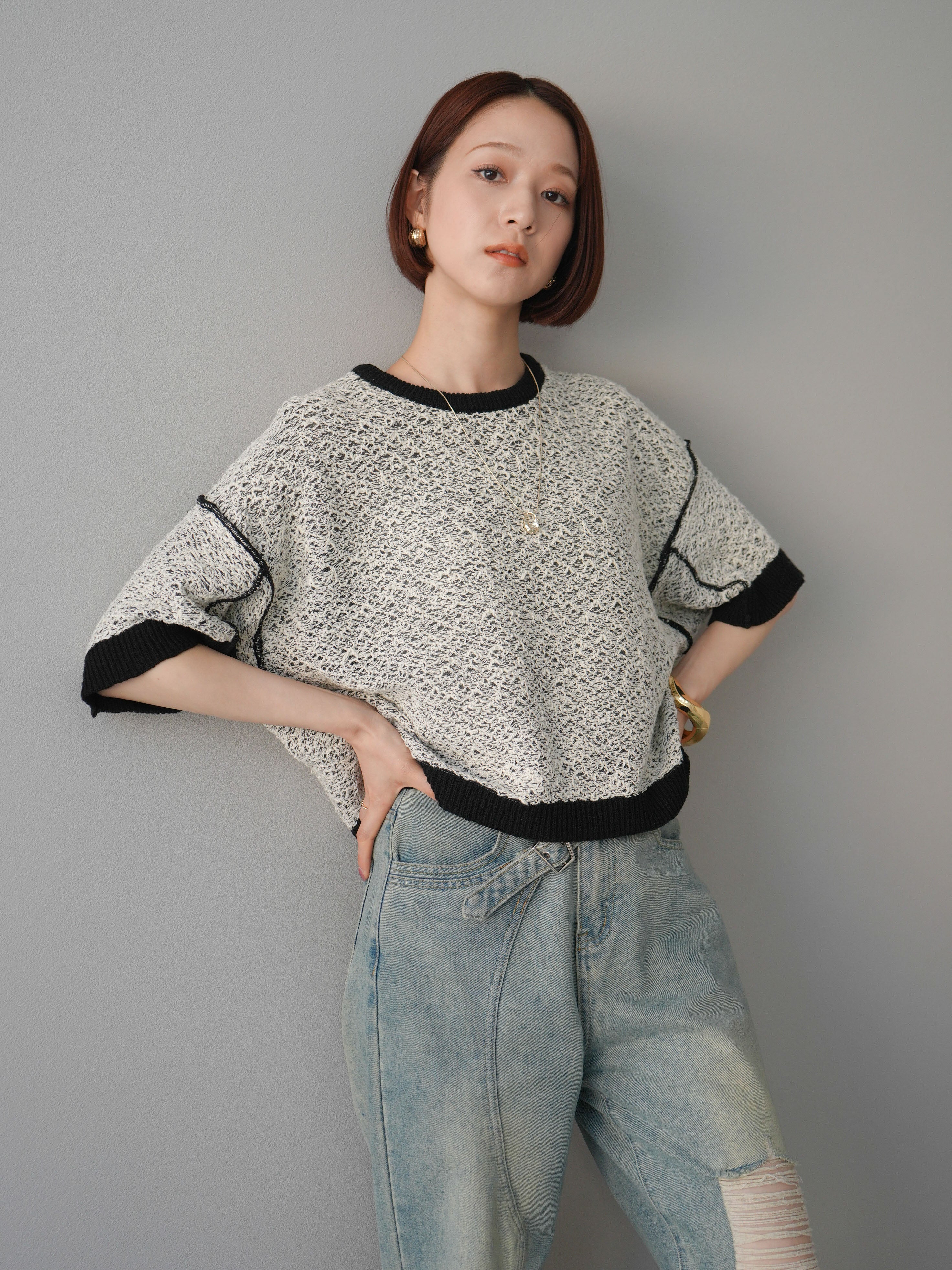 予約]ミックスヤーンニットプルオーバー/ブラック – Lumier