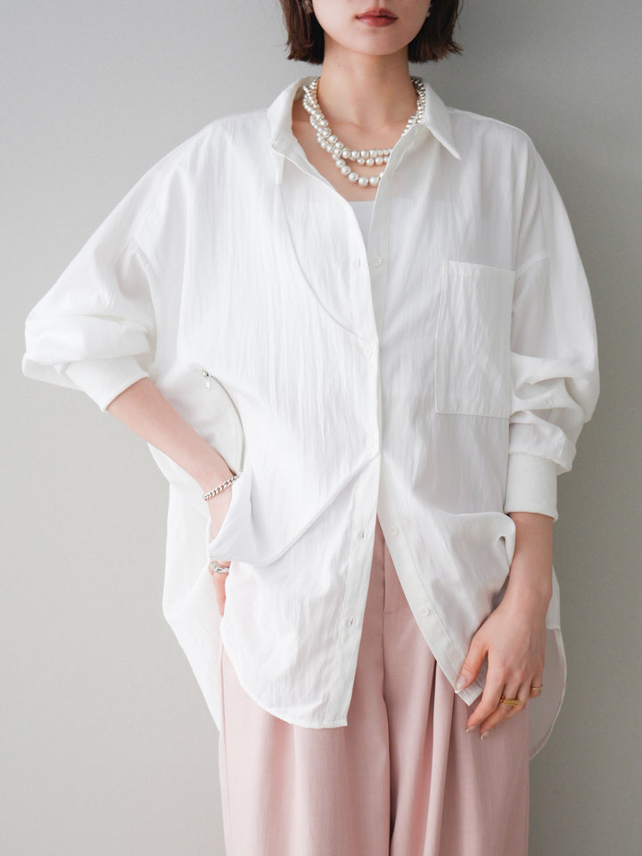 [予約]リブカフスアシンメトリーZIPデザインオーバーシャツ/offwhite