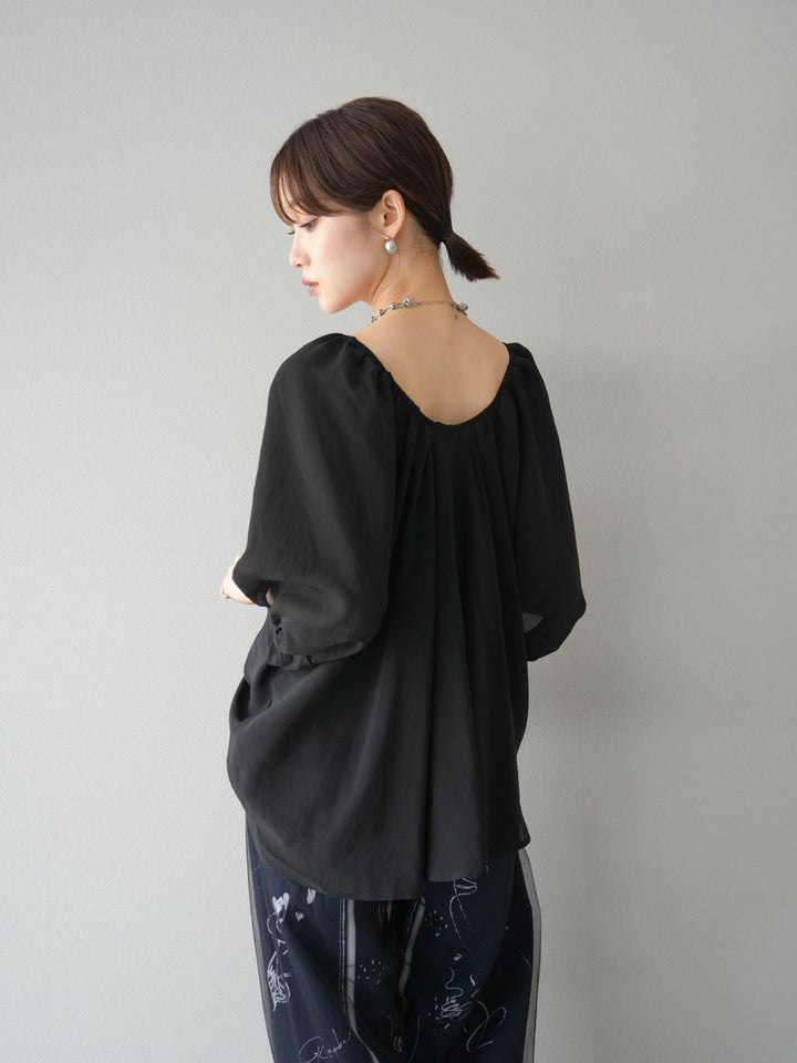 [SET]ボリュームスリーブシアータックブラウス+コード刺繍チュールレイヤードパンツ(2set)