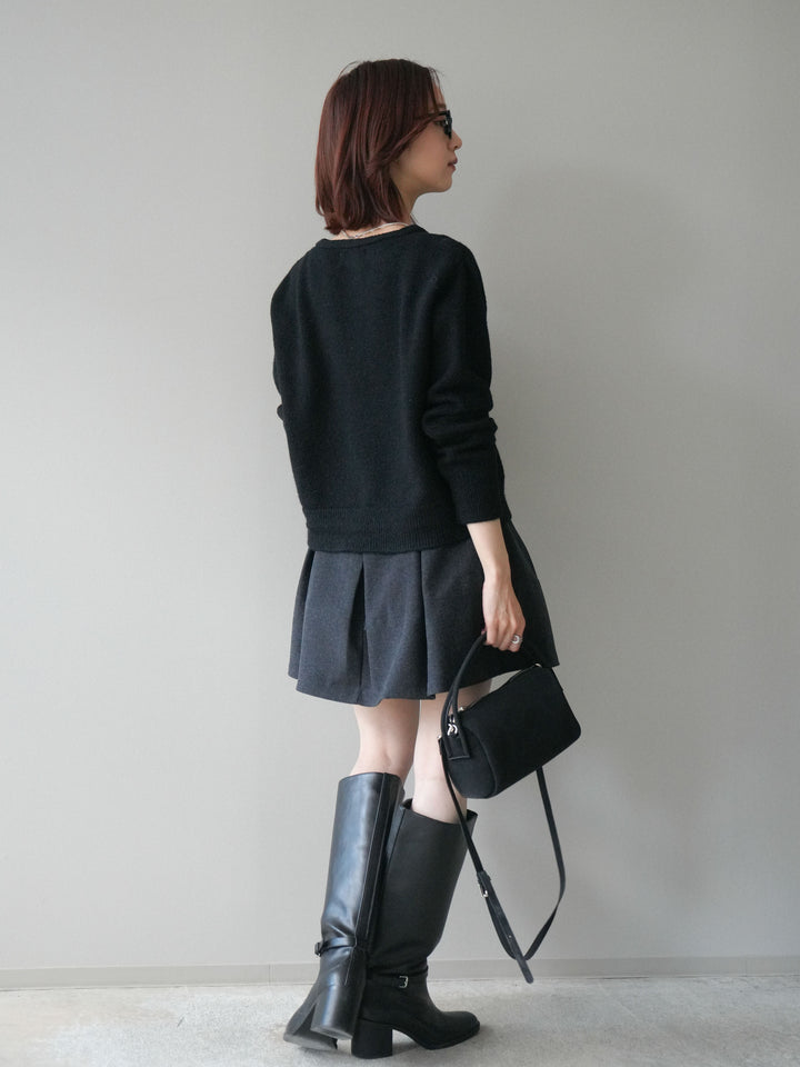 [予約]ベルト付きタックミニスカート/charcoal