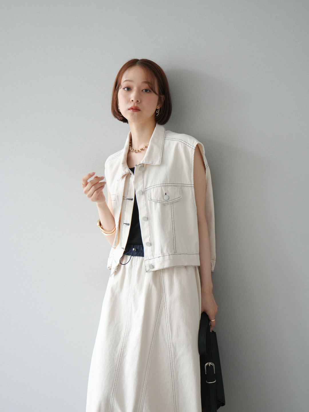 [SET]ステッチコットンツイルベスト＆スカートSET UP(2set)