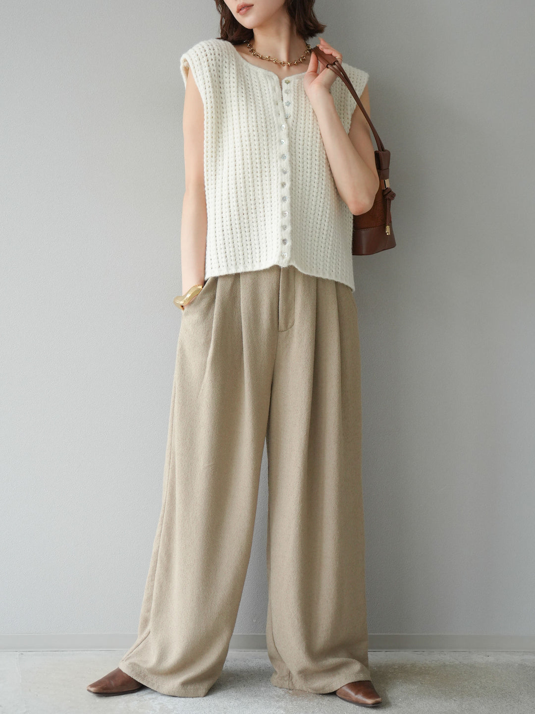 [予約]ネップワイドパンツ/ベージュ