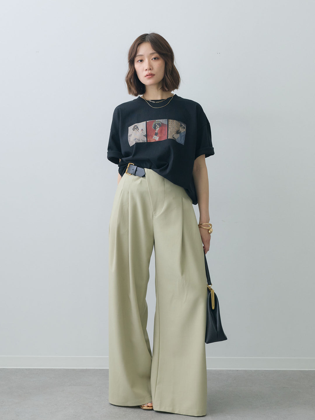 [SET]スリードッグフォトボックスTEE+アシンメトリーベルトタックワイドパンツ(2set)
