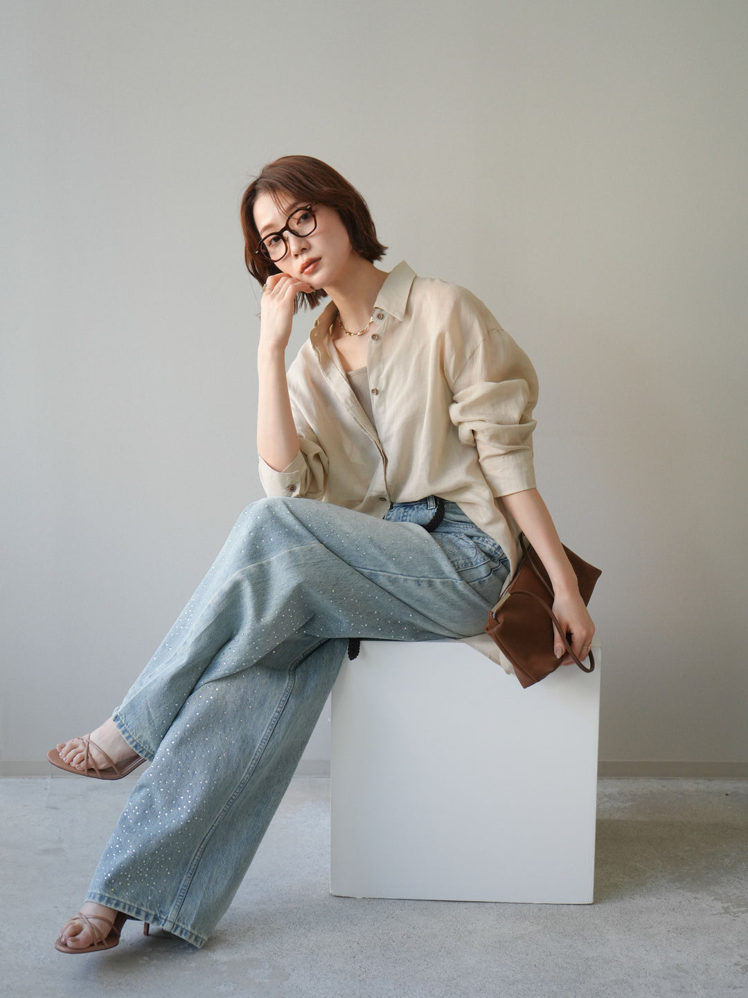 [予約]バックオープンツイストシャツ/beige