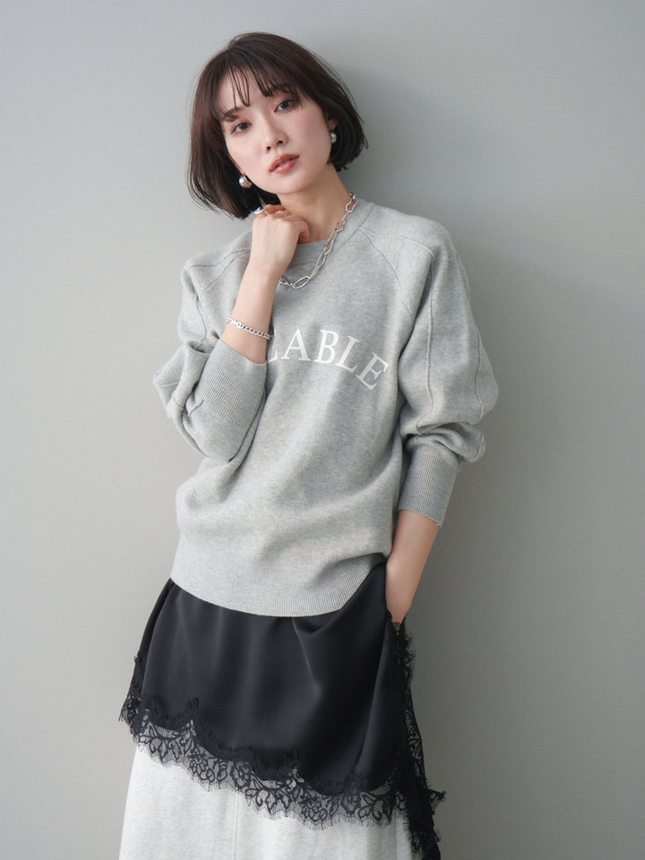 [予約]半ラバープリントロゴスウェットライクニットプルオーバー/mokugray