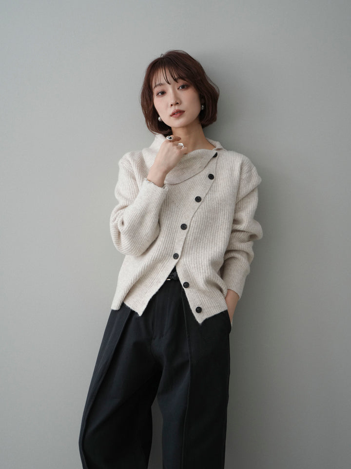 [SET]ハイネックデザインボタンニットカーディガン+選べるアクセセット(2set)