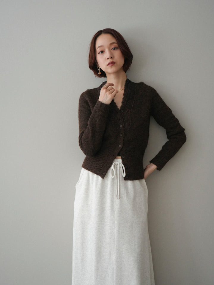 [SET]レースネックコンパクトニットカーディガン+選べるアクセセット(2set)
