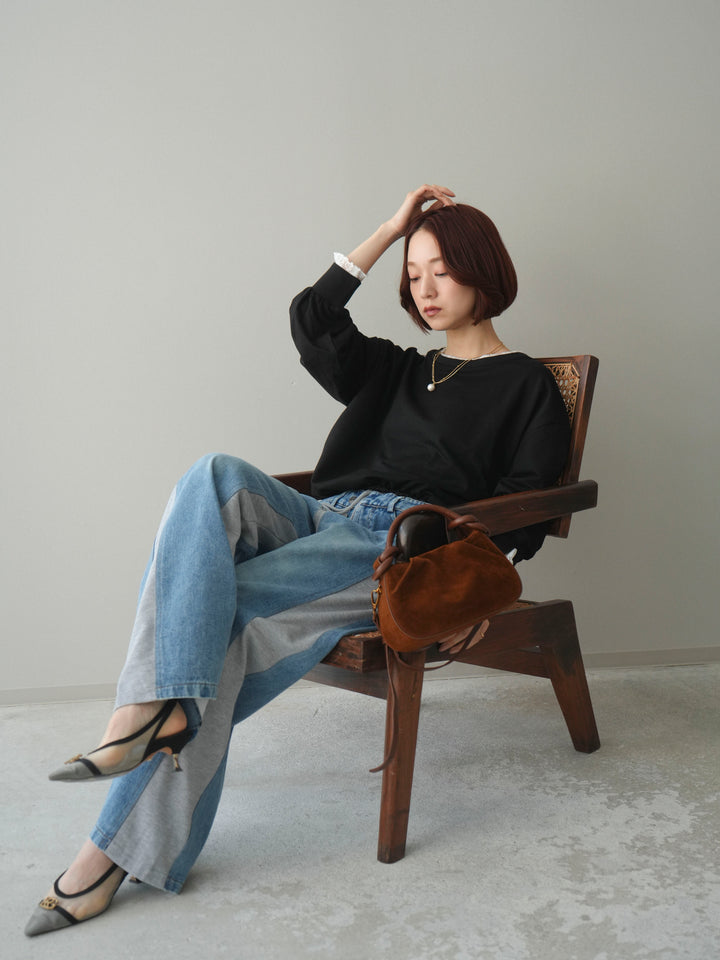 [予約]袖レースカットバルーンプルオーバー/black