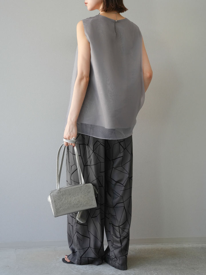 [予約]ビスコースサテンプリントタックイージーパンツ/チャコール