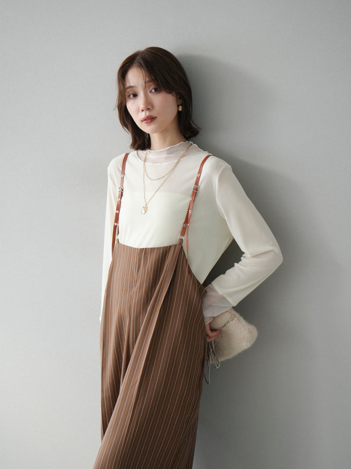 【着回しセット】[SET]ヘリンボーンストライプジレ+シアー切替ベロアトップス+ヘリンボーンストライプサロペット(3set)