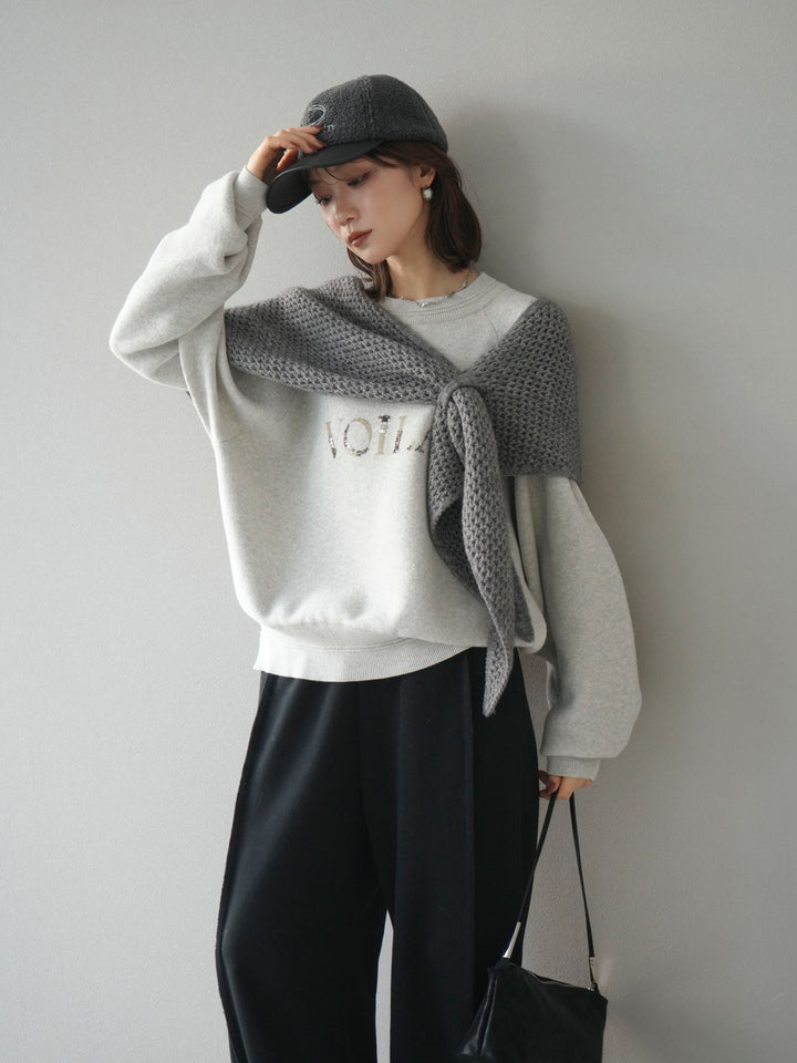 [予約]スウェットライクビーズロゴ刺繍ニットプルオーバー/oatmeal