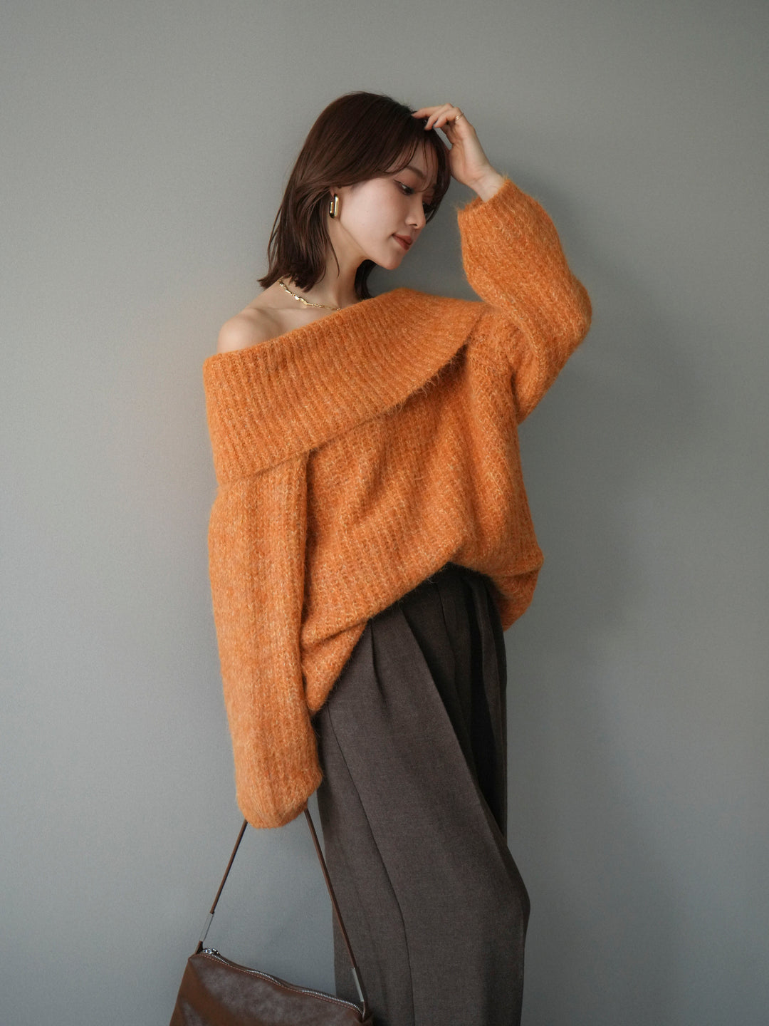 [予約]オフショルミックスニットプルオーバー/orange