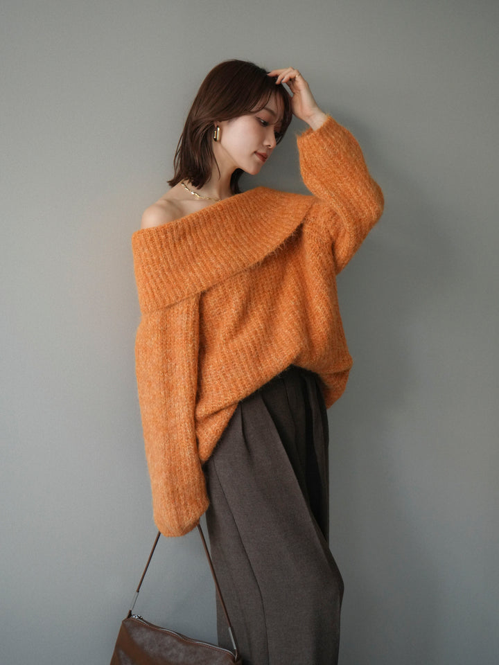 [予約]オフショルミックスニットプルオーバー/orange