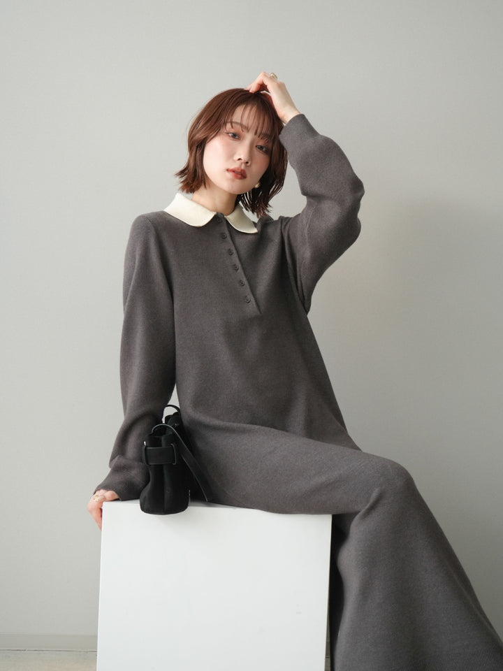 [SET]配色ポロニットワンピース+配色ポロニットワンピース(2set)