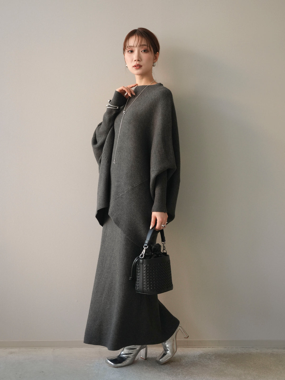[SET]ウール混ドルマンニット&スカートSET UP(2set)