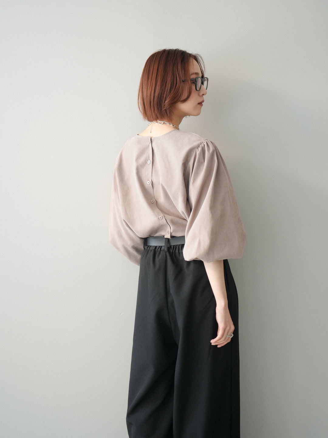 [予約]2WAYピーチスキンボリュームスリーブブラウス/mocha