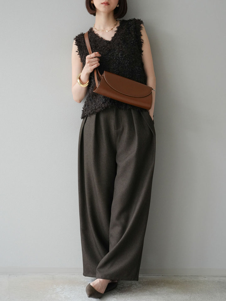 [予約]テープヤーンフリンジニットベスト/ブラウン