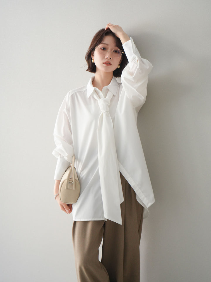 [予約]ボウタイ付オーバーシャツ/white