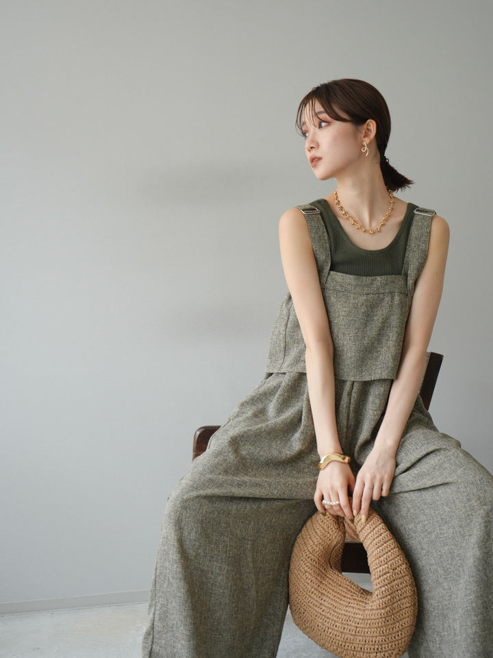 [予約]サマーツイードケープサロペット/ブラウン