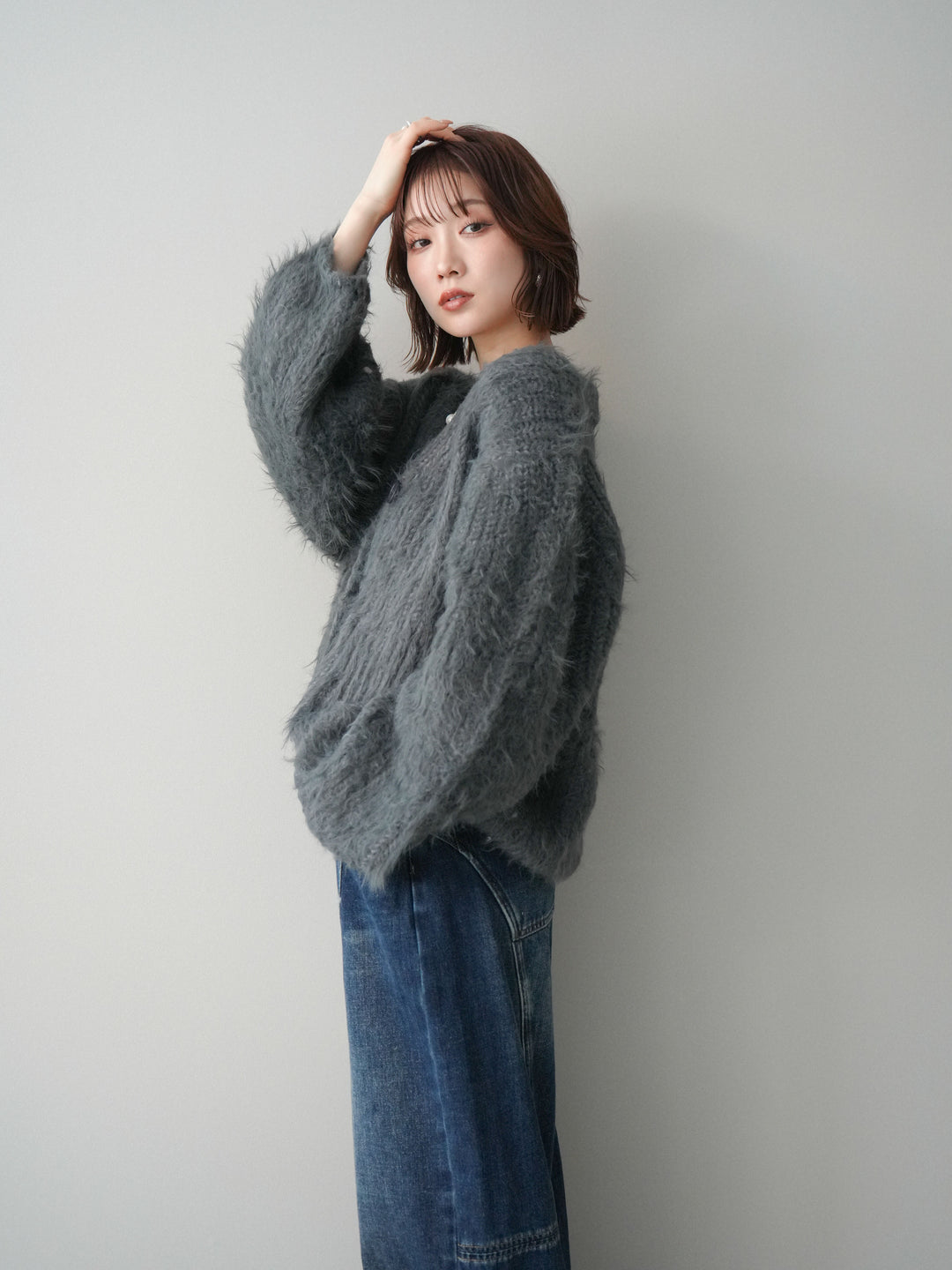 [予約]シャギーオーバーニットカーディガン/gray